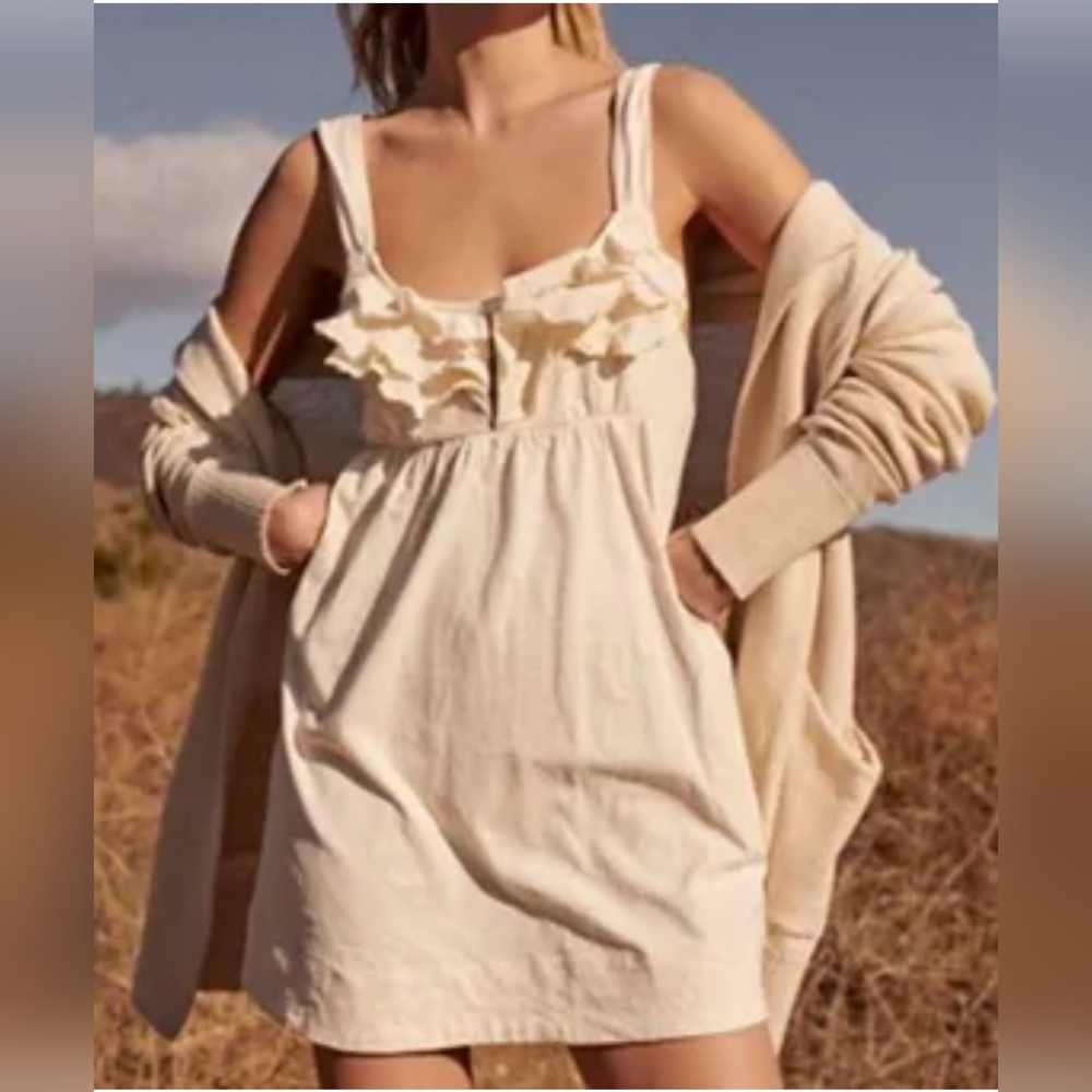 Free People Beach dusty pink Mini Dress Ruffle Babydoll Womens Size Medium